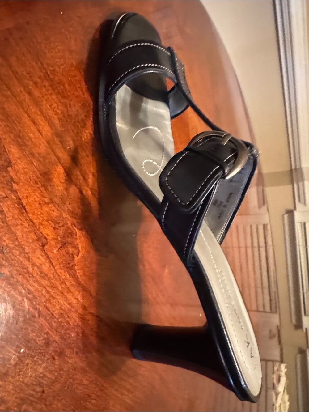 Anne Klein Black Open-Toe Buckle Heel Sandal